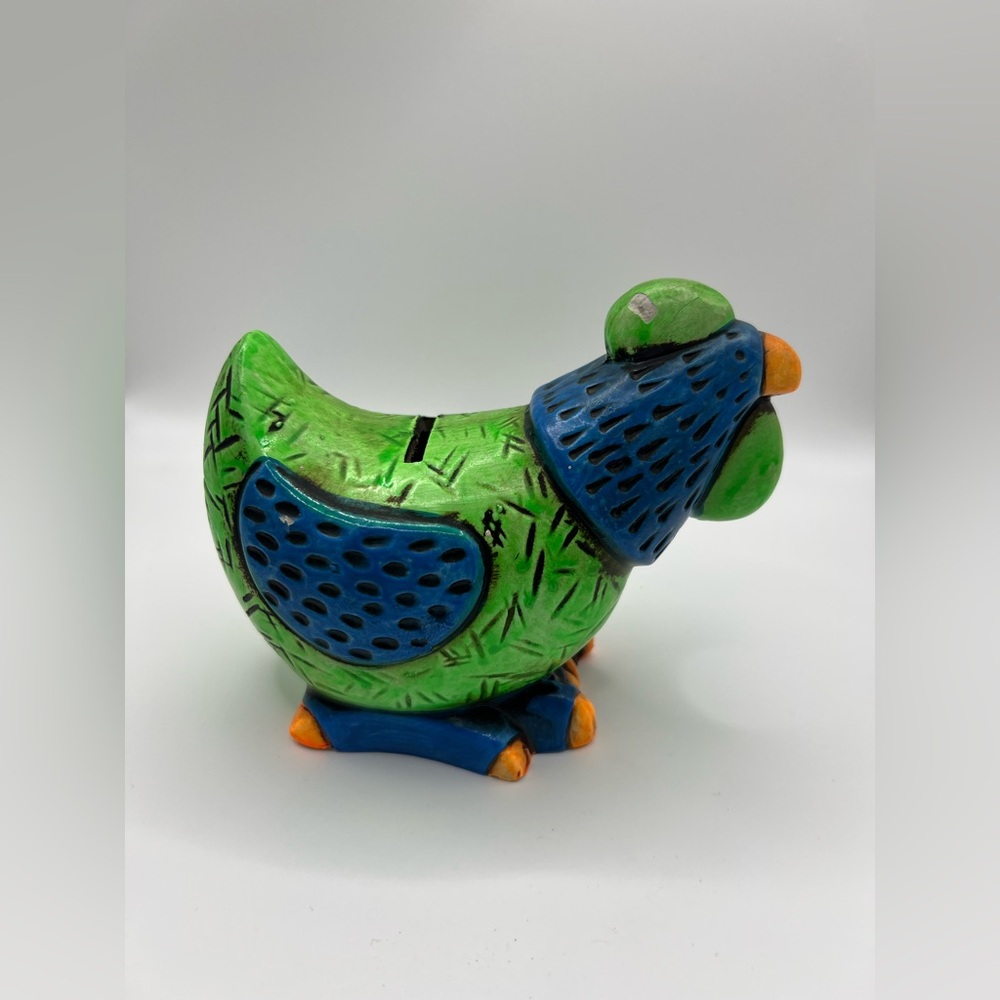 Colorful Green & Orange Chicken Hen Slot Coin Piggy Bank Figurine Collectible - Picture 4 of 16
